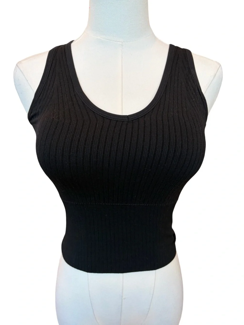 NWOT Black Ribbed Tank Top Padded Bralette Small - Picture 3 of 9